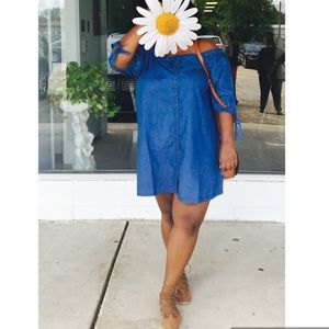 Off the shoulder chambray dress